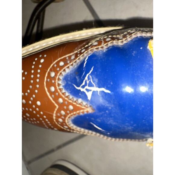 Prada Men's Shoes Brogue Us 9 Patent Leather Yellow Blue Wingtip Oxford M169 - Picture 16 of 16